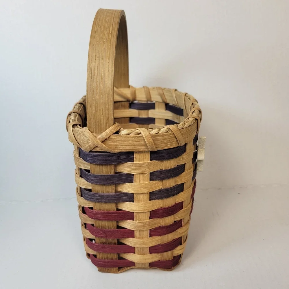 Vintage Handwoven Patriotic Americana Small Flag Basket Red Blue Star Handle USA